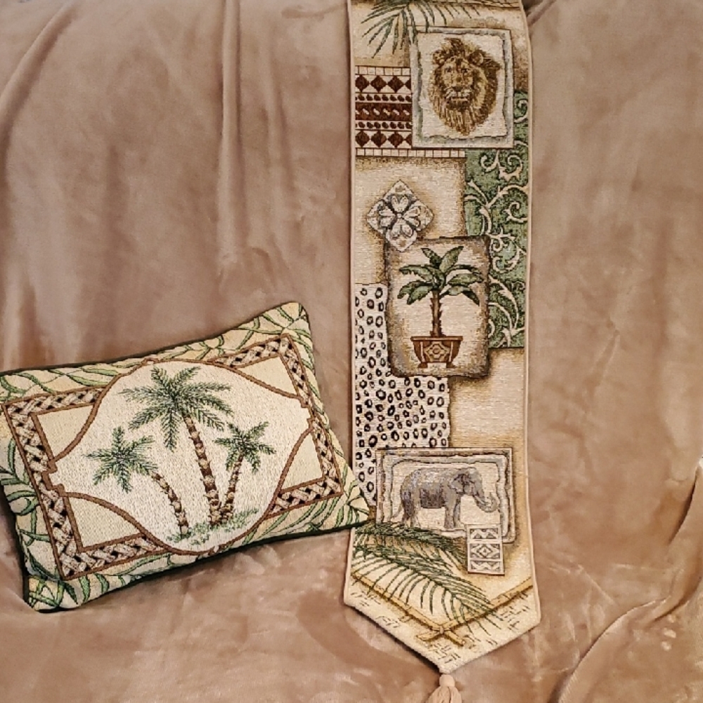 Decorative Tapestry Safari/Tropical Wall Hanging with Throw Pillow